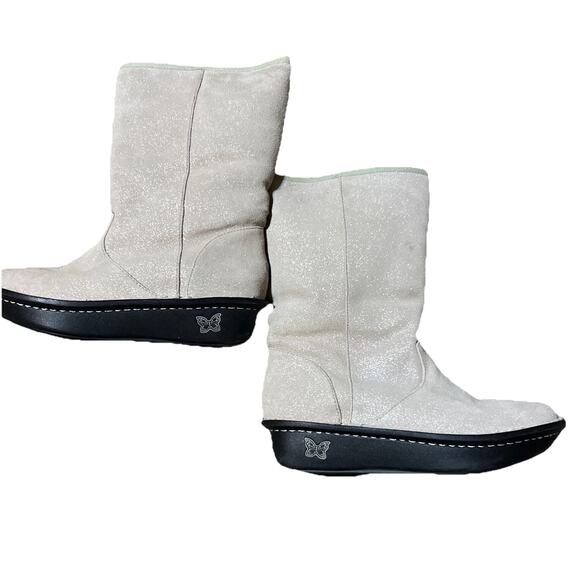 ALEGRIA SEDONA IVORY GLITTER LEATHER UPPER SHEARLING LINED BOOTS SZ 37 6.5-7 - Picture 2 of 8